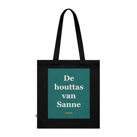Tote bag met tekst “De houttas van Sanne” — cadeau voor een timmerman