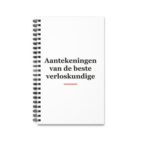 Notitieboek met tekst “Aantekeningen van de beste verloskundige” — cadeau voor een verloskundige