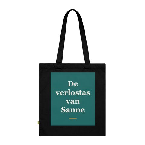 Tote bag met tekst “De verlostas van Sanne” — cadeau voor een verloskundige