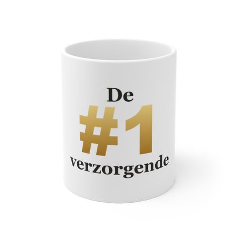 Mok met tekst “De #1 verzorgende” — cadeau voor een verzorgende