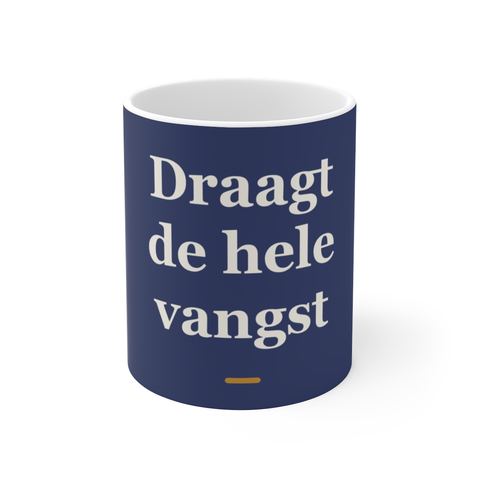 Mok met tekst “Draagt de hele vangst” — cadeau voor een visser