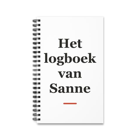 Notitieboek met tekst “Het logboek van Sanne” — cadeau voor een visser