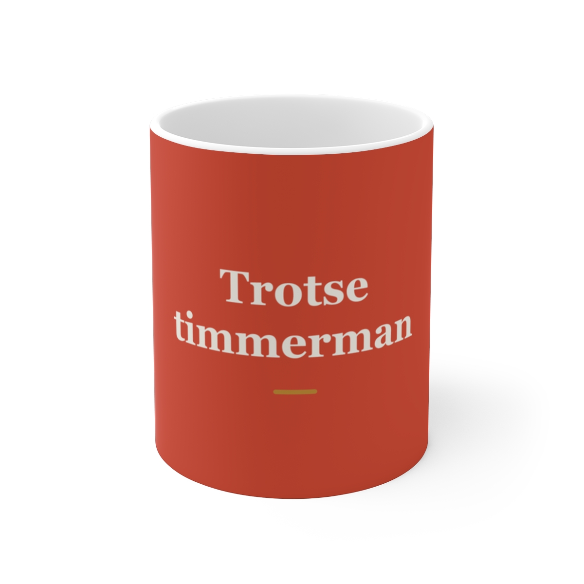 Mok met tekst “Trotse timmerman” — cadeau voor een timmerman