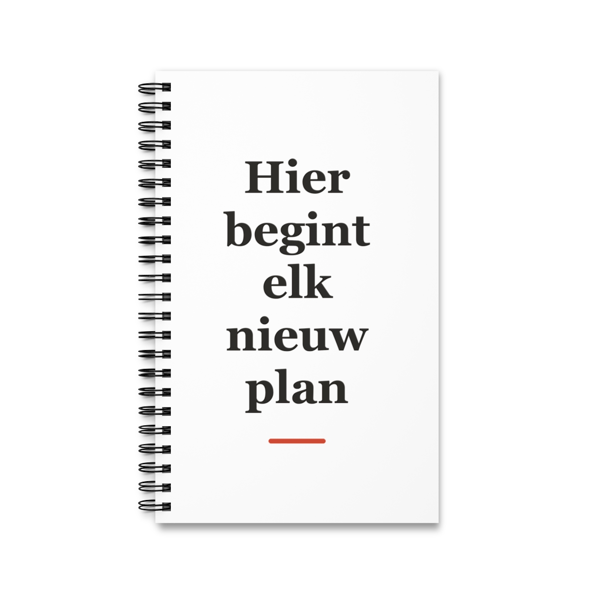 Notitieboek met tekst “Hier begint elk nieuw plan” — cadeau voor een verloskundige