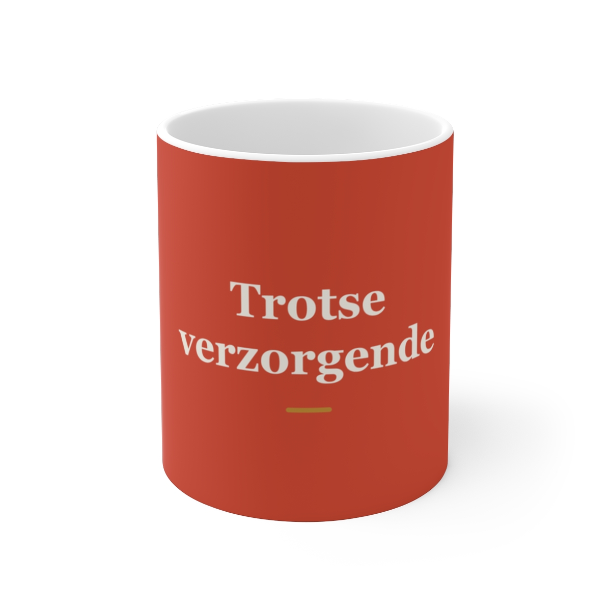 Mok met tekst “Trotse verzorgende” — cadeau voor een verzorgende