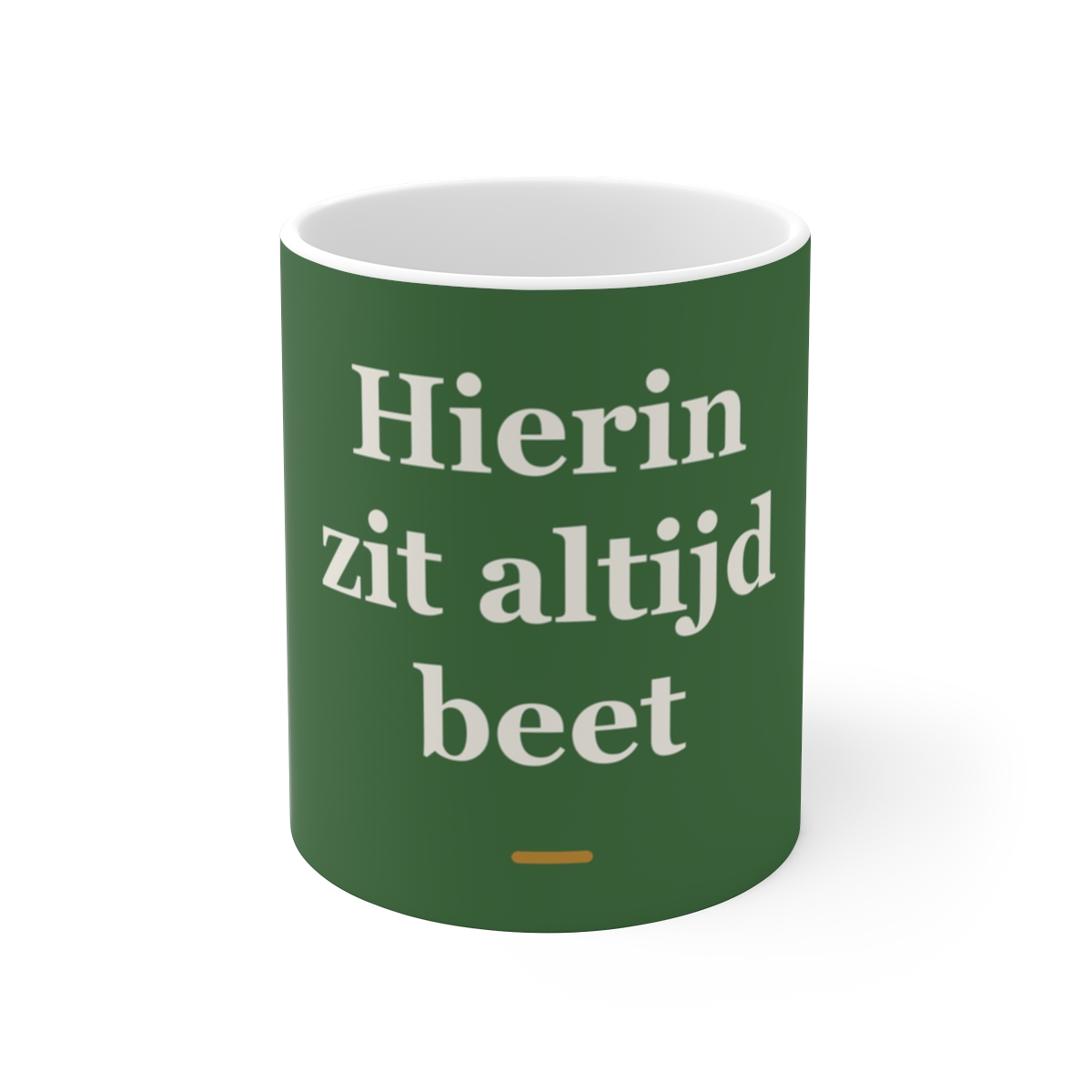 Mok met tekst “Hierin zit altijd beet” — cadeau voor een visser