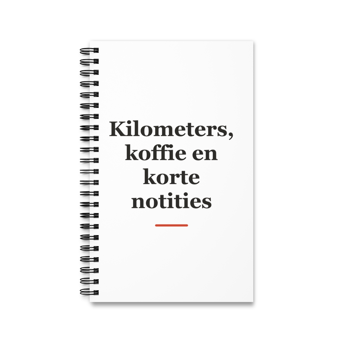 Notitieboek met tekst “Kilometers, koffie en korte notities” — cadeau voor een vrachtwagenchauffeur